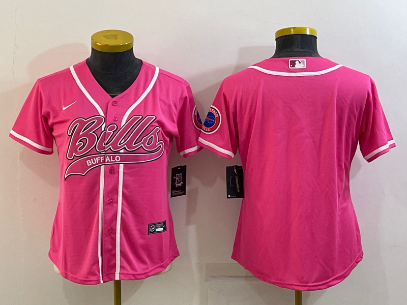 Women's Buffalo Bills Blank Pink With Patch Cool Base Stitched Baseball Jersey(Run Small)